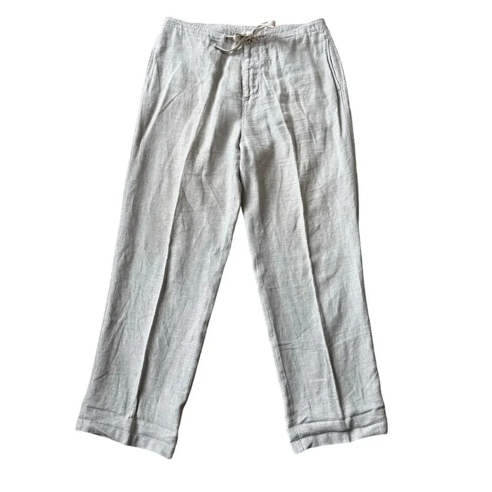 Nautica Explorer Cream Linen Loose Fit Drawstring Pants Sz L Vacation Beach Pool